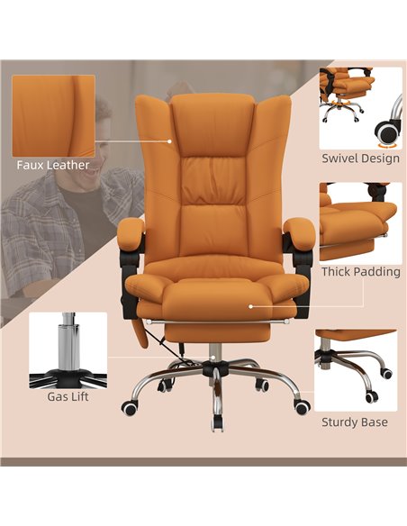 Vinsetto Vibration Massage Office Chair with Heat, PU Leather Computer Chair with Footrest, Armrest, Reclining Back, Light Brown - pic 27507 | FastDaddyshop