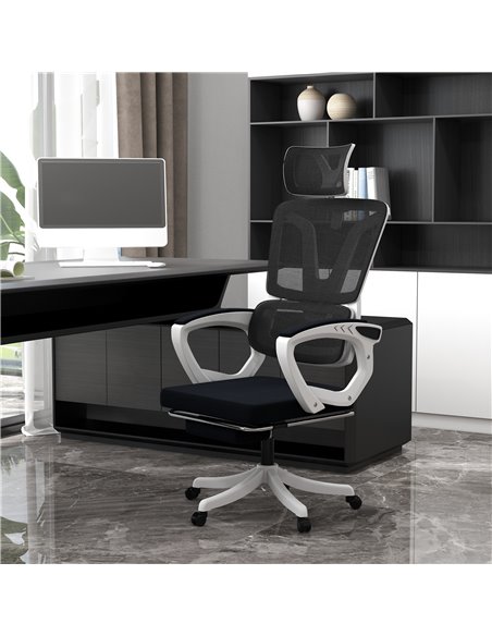 Vinsetto Mesh Reclining Office Chair with Adjustable Headrest, Lumbar Support, Foot Rest, Adjustable Height, Black - pic 27511 | FastDaddyshop