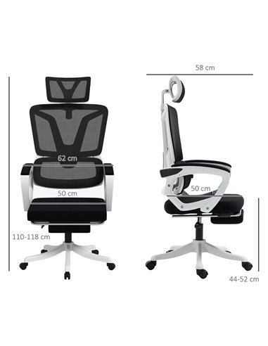 Vinsetto Mesh Reclining Office Chair with Adjustable Headrest, Lumbar Support, Foot Rest, Adjustable Height, Black