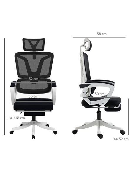 Vinsetto Mesh Reclining Office Chair with Adjustable Headrest, Lumbar Support, Foot Rest, Adjustable Height, Black - pic 27512 | FastDaddyshop