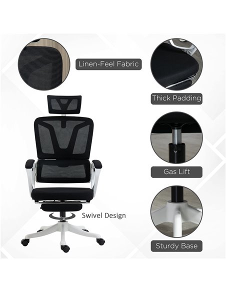 Vinsetto Mesh Reclining Office Chair with Adjustable Headrest, Lumbar Support, Foot Rest, Adjustable Height, Black - pic 27517 | FastDaddyshop