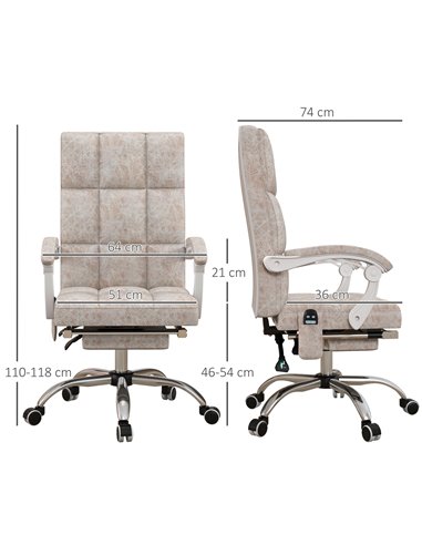 Vinsetto Executive Vibration Massage Office Chair, Microfibre Computer Chair with Armrest, 135° Reclining Back, Beige