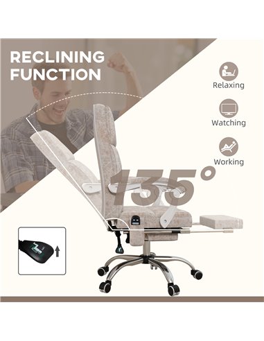 Vinsetto Executive Vibration Massage Office Chair, Microfibre Computer Chair with Armrest, 135° Reclining Back, Beige