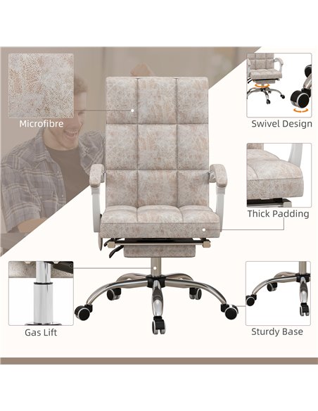 Vinsetto Executive Vibration Massage Office Chair, Microfibre Computer Chair with Armrest, 135° Reclining Back, Beige - pic 27534 | FastDaddyshop
