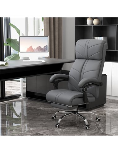 Vinsetto Vibration Massage Office Chair with Heat, PU Leather Computer Chair with Footrest, Armrest, Reclining Back, Grey