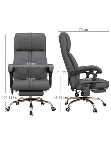 Vinsetto Vibration Massage Office Chair with Heat, PU Leather Computer Chair with Footrest, Armrest, Reclining Back, Grey