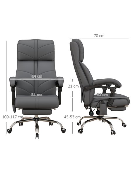 Vinsetto Vibration Massage Office Chair with Heat, PU Leather Computer Chair with Footrest, Armrest, Reclining Back, Grey - pic 27539 | FastDaddyshop