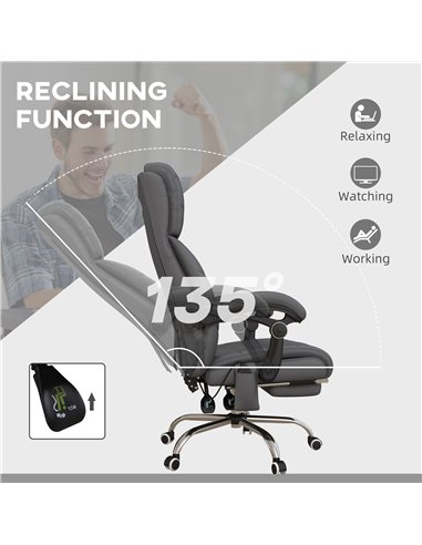 Vinsetto Vibration Massage Office Chair with Heat, PU Leather Computer Chair with Footrest, Armrest, Reclining Back, Grey