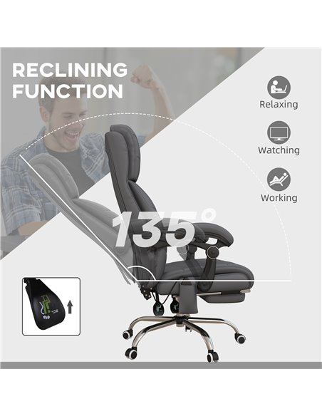 Vinsetto Vibration Massage Office Chair with Heat, PU Leather Computer Chair with Footrest, Armrest, Reclining Back, Grey - pic 27542 | FastDaddyshop