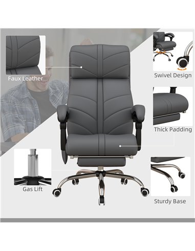 Vinsetto Vibration Massage Office Chair with Heat, PU Leather Computer Chair with Footrest, Armrest, Reclining Back, Grey