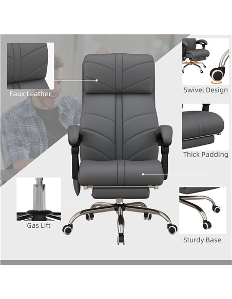 Vinsetto Vibration Massage Office Chair with Heat, PU Leather Computer Chair with Footrest, Armrest, Reclining Back, Grey - pic 27543 | FastDaddyshop