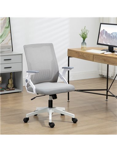 Vinsetto Mesh Office Chair, Desk Chair with Lumbar Support, Flip-up Armrest, Swivel Wheels, Adjustable Height, Grey