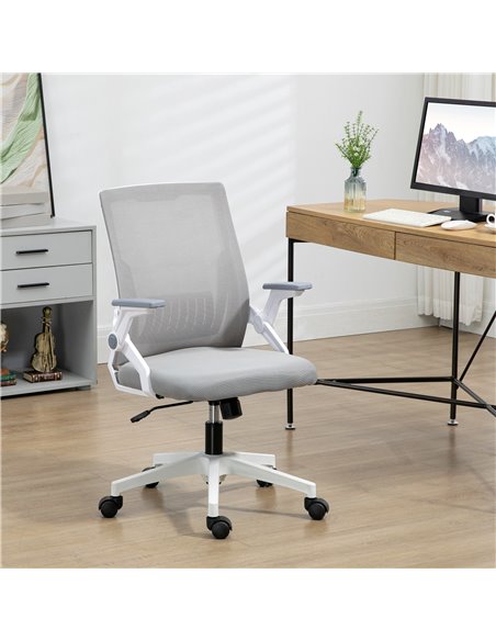 Vinsetto Mesh Office Chair, Desk Chair with Lumbar Support, Flip-up Armrest, Swivel Wheels, Adjustable Height, Grey - pic 27556 | FastDaddyshop