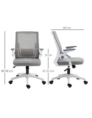 Vinsetto Mesh Office Chair, Desk Chair with Lumbar Support, Flip-up Armrest, Swivel Wheels, Adjustable Height, Grey