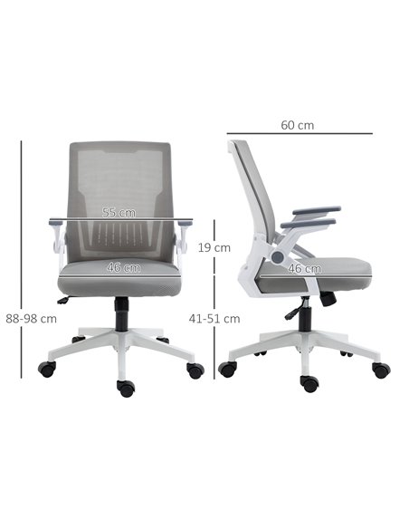 Vinsetto Mesh Office Chair, Desk Chair with Lumbar Support, Flip-up Armrest, Swivel Wheels, Adjustable Height, Grey - pic 27557 | FastDaddyshop