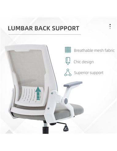 Vinsetto Mesh Office Chair, Desk Chair with Lumbar Support, Flip-up Armrest, Swivel Wheels, Adjustable Height, Grey