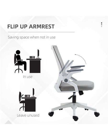 Vinsetto Mesh Office Chair, Desk Chair with Lumbar Support, Flip-up Armrest, Swivel Wheels, Adjustable Height, Grey - pic 27561 | FastDaddyshop