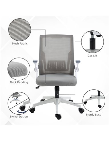 Vinsetto Mesh Office Chair, Desk Chair with Lumbar Support, Flip-up Armrest, Swivel Wheels, Adjustable Height, Grey