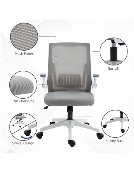 Vinsetto Mesh Office Chair, Desk Chair with Lumbar Support, Flip-up Armrest, Swivel Wheels, Adjustable Height, Grey - pic 27562 | FastDaddyshop