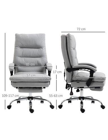 Vinsetto Vibration Massage Microfibre Reclining Office Chair with Heat, Footrest, Armrest, Double-tier Padding, Grey
