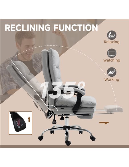 Vinsetto Vibration Massage Microfibre Reclining Office Chair with Heat, Footrest, Armrest, Double-tier Padding, Grey - pic 27569 | FastDaddyshop