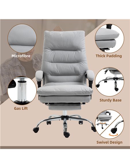 Vinsetto Vibration Massage Microfibre Reclining Office Chair with Heat, Footrest, Armrest, Double-tier Padding, Grey - pic 27570 | FastDaddyshop