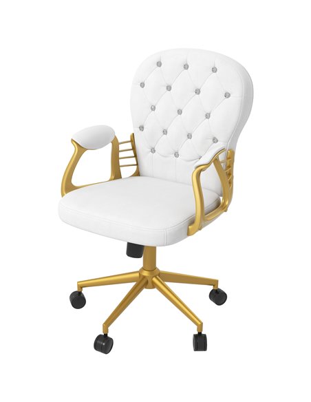 Vinsetto Height Adjustable Home Office Chair, Button Tufted Computer Chair with Padded Armrests and Tilt Function, Cream White - pic 27573 | FastDaddyshop
