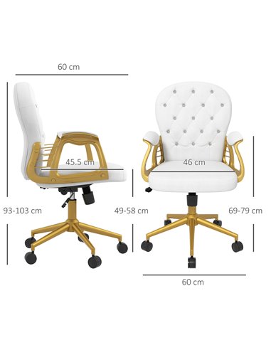 Vinsetto Height Adjustable Home Office Chair, Button Tufted Computer Chair with Padded Armrests and Tilt Function, Cream White