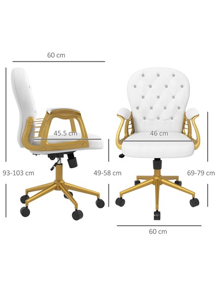 Vinsetto Height Adjustable Home Office Chair, Button Tufted Computer Chair with Padded Armrests and Tilt Function, Cream White - pic 27575 | FastDaddyshop
