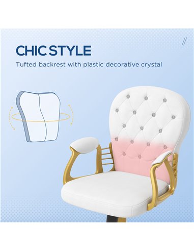 Vinsetto Height Adjustable Home Office Chair, Button Tufted Computer Chair with Padded Armrests and Tilt Function, Cream White