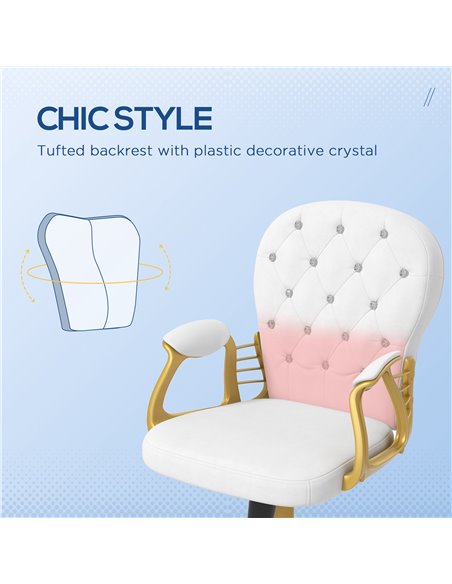 Vinsetto Height Adjustable Home Office Chair, Button Tufted Computer Chair with Padded Armrests and Tilt Function, Cream White - pic 27580 | FastDaddyshop