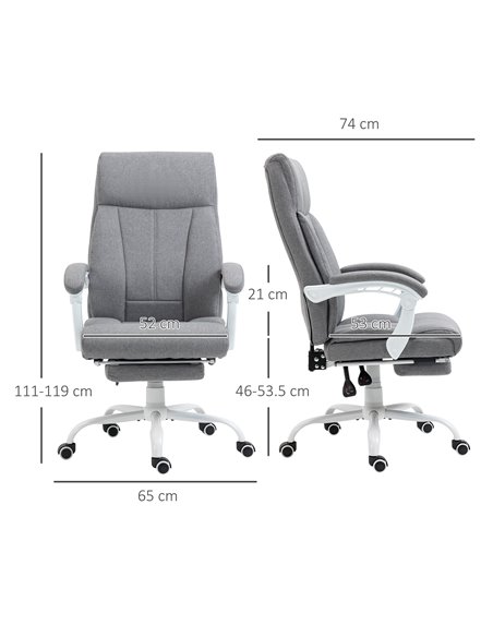 Vinsetto Executive Office Chair, Fabric Reclining Desk Chair with Foot Rest, Arm, Swivel Wheels, Adjustable Height, Grey - pic 27584 | FastDaddyshop