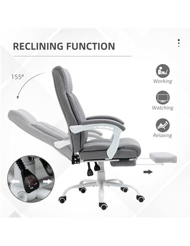 Vinsetto Executive Office Chair, Fabric Reclining Desk Chair with Foot Rest, Arm, Swivel Wheels, Adjustable Height, Grey