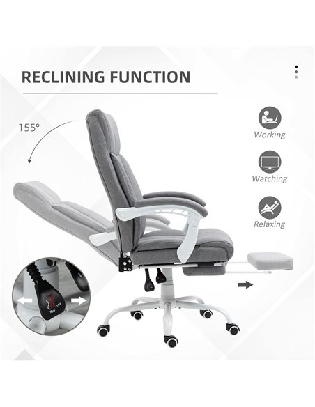 Vinsetto Executive Office Chair, Fabric Reclining Desk Chair with Foot Rest, Arm, Swivel Wheels, Adjustable Height, Grey - pic 27587 | FastDaddyshop