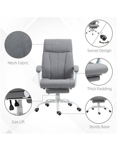 Vinsetto Executive Office Chair, Fabric Reclining Desk Chair with Foot Rest, Arm, Swivel Wheels, Adjustable Height, Grey