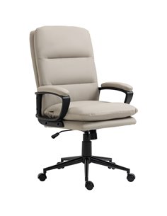 Vinsetto High Back PU Leather Office Chair with Double-tier Padding, Arm, Adjustable Height, Light Grey