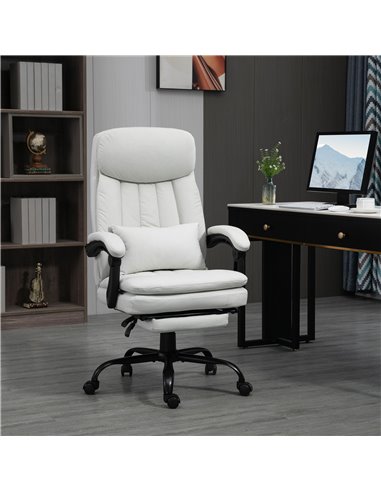Vinsetto Vibration Massage Reclining Office Chair with Heat, Microfibre, Footrest, Lumbar Support Pillow, Armrest, Cream White