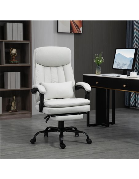 Vinsetto Vibration Massage Reclining Office Chair with Heat, Microfibre, Footrest, Lumbar Support Pillow, Armrest, Cream White - pic 27601 | FastDaddyshop