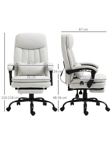 Vinsetto Vibration Massage Reclining Office Chair with Heat, Microfibre, Footrest, Lumbar Support Pillow, Armrest, Cream White