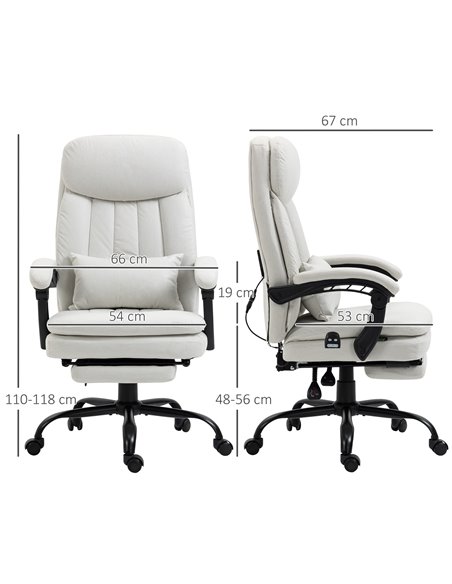 Vinsetto Vibration Massage Reclining Office Chair with Heat, Microfibre, Footrest, Lumbar Support Pillow, Armrest, Cream White - pic 27602 | FastDaddyshop