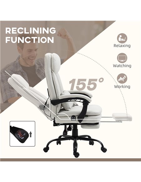 Vinsetto Vibration Massage Reclining Office Chair with Heat, Microfibre, Footrest, Lumbar Support Pillow, Armrest, Cream White - pic 27605 | FastDaddyshop
