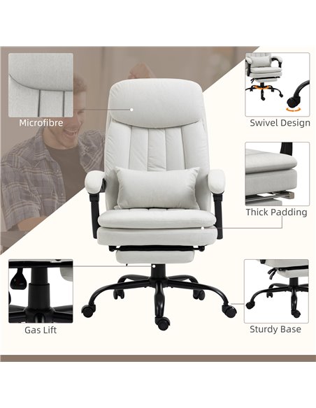 Vinsetto Vibration Massage Reclining Office Chair with Heat, Microfibre, Footrest, Lumbar Support Pillow, Armrest, Cream White - pic 27606 | FastDaddyshop