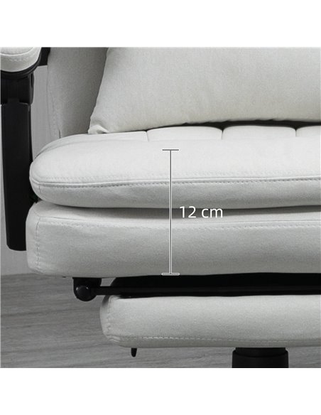 Vinsetto Vibration Massage Reclining Office Chair with Heat, Microfibre, Footrest, Lumbar Support Pillow, Armrest, Cream White - pic 27607 | FastDaddyshop