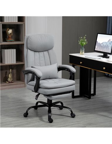 Vinsetto Vibration Massage Reclining Office Chair with Heat, Microfibre, Footrest, Lumbar Support Pillow, Armrest, Grey