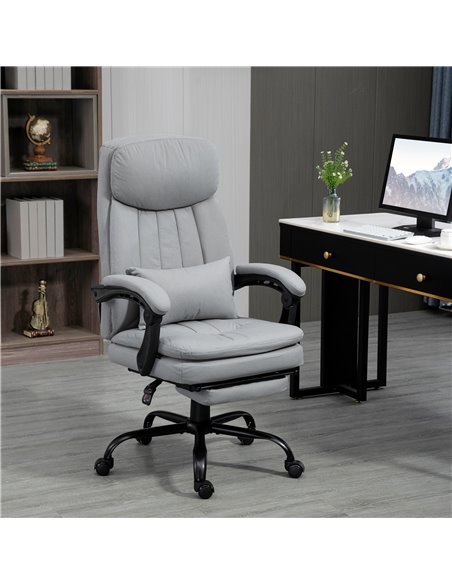Vinsetto Vibration Massage Reclining Office Chair with Heat, Microfibre, Footrest, Lumbar Support Pillow, Armrest, Grey - pic 27610 | FastDaddyshop