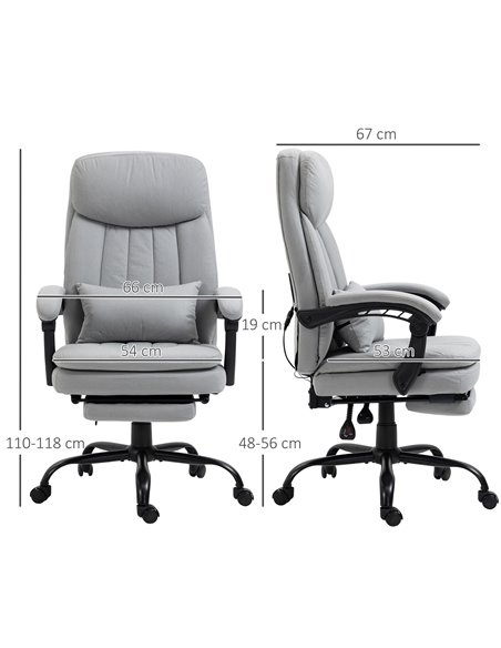 Vinsetto Vibration Massage Reclining Office Chair with Heat, Microfibre, Footrest, Lumbar Support Pillow, Armrest, Grey - pic 27611 | FastDaddyshop