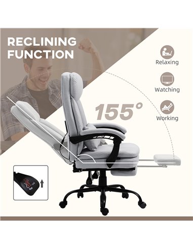 Vinsetto Vibration Massage Reclining Office Chair with Heat, Microfibre, Footrest, Lumbar Support Pillow, Armrest, Grey
