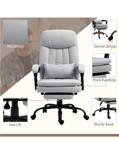 Vinsetto Vibration Massage Reclining Office Chair with Heat, Microfibre, Footrest, Lumbar Support Pillow, Armrest, Grey - pic 27615 | FastDaddyshop