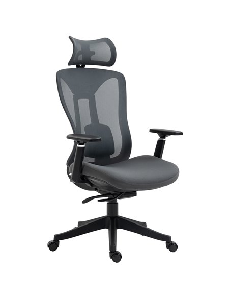 Vinsetto Mesh Office Chair, Reclining Desk Chair with Adjustable Headrest, Lumbar Support, 3D Armrest, Sliding Seat, Grey - pic 27618 | FastDaddyshop