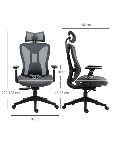 Vinsetto Mesh Office Chair, Reclining Desk Chair with Adjustable Headrest, Lumbar Support, 3D Armrest, Sliding Seat, Grey